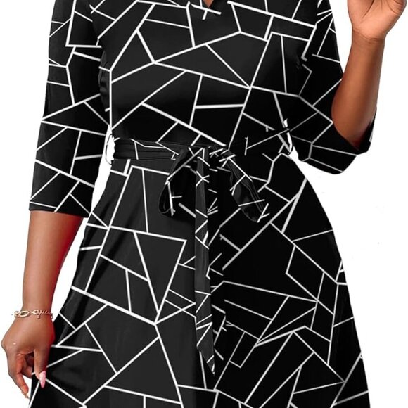 Plus Size Midi Dress for Women - Printing Summer Dresses for Wedding Guest Cockt - Picture 5 of 9